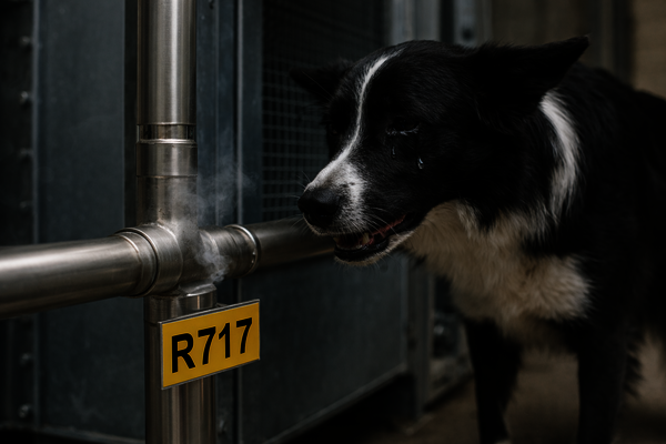 Hund bei der Lecksuche an einer Ammoniak-Anlage