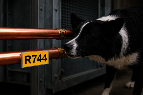 Hund bei der Lecksuche an einer CO2-Anlag